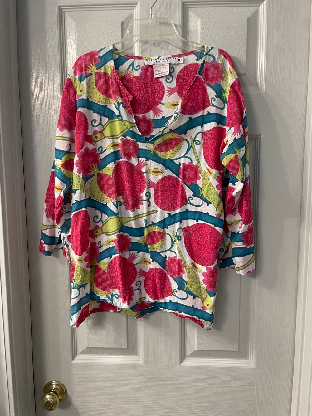 Gretchen Scott Designs Pink & Teal Floral V-Neck Tunic
